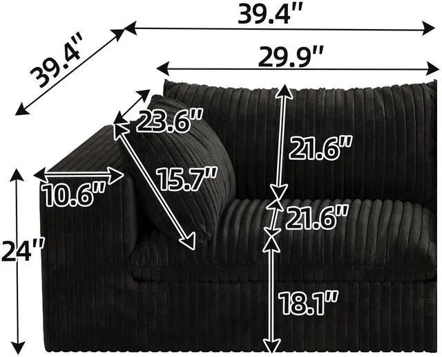 Alt view image 3 of 5 - Cloud Sofa,Corduroy Fabric,Deep Seat Couches,Double-layer design,Removable Cushion,No Assembly, DIY Combination for Living room, Bedroom,Conference room ,Apartment,Black