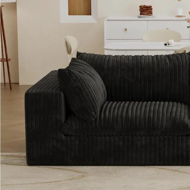 Main image of Cloud Sofa,Corduroy Fabric,Deep Seat Couches,Double-layer design,Removable Cushion,No Assembly, DIY Combination for Living room, Bedroom,Conference room ,Apartment,Black