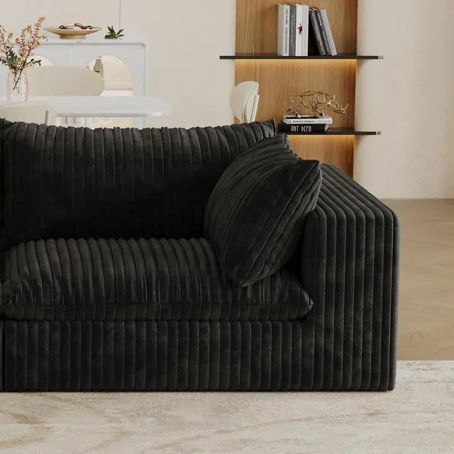 Alt view image 2 of 5 - Cloud Sofa,Corduroy Fabric,Deep Seat Couches,Double-layer design,Removable Cushion,No Assembly, DIY Combination for Living room, Bedroom,Conference room ,Apartment,Black