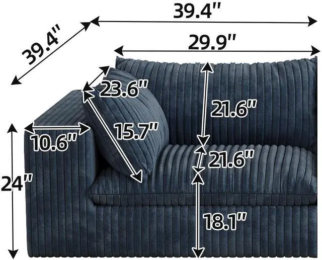 Alt view image 3 of 7 - Cloud Sofa,Corduroy Fabric,Deep Seat Couches,Double-layer design,Removable  Cushion,No Assembly, DIY Combination for Living room, Bedroom,Conference room ,Apartment,Blue