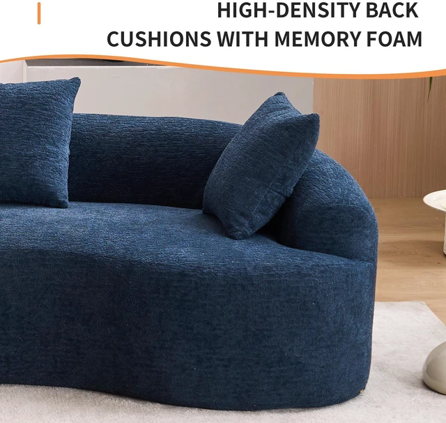 Alt view image 5 of 7 - Compression Sponge Sofa Blue Curved Modular Sectional, 30D High-Density Chenille Sleeper Couch for Apartment, Living Room,110"L