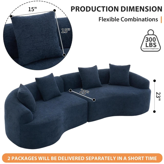 Alt view image 7 of 7 - Compression Sponge Sofa Blue Curved Modular Sectional, 30D High-Density Chenille Sleeper Couch for Apartment, Living Room,110"L