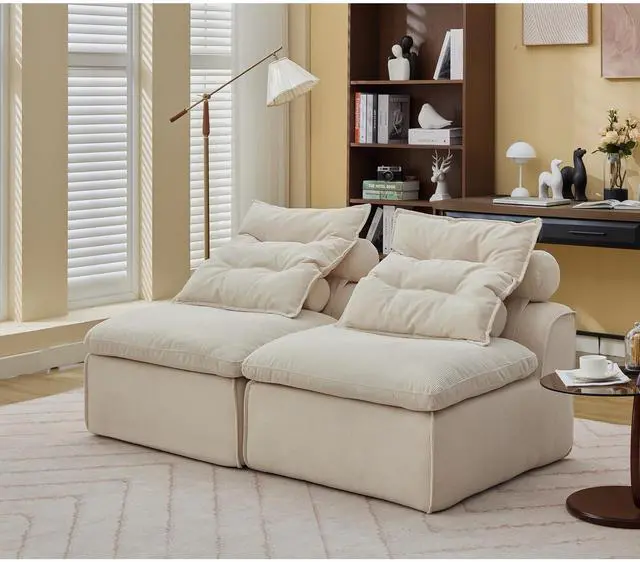 Main image of [NEW ARRIVED] [VIDEO PROVIDED]Modular Sofa,No Armrests,At will DIY,Soft Corduroy Fabric,Neck Pillow-Back Lounge Sofa Chair,Reading Nook, or Apartment Living, Lumbar Pillow,2 Seats,Upholstered,Beige