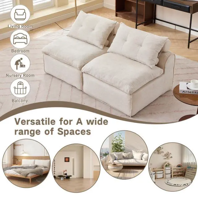 Alt view image 3 of 7 - [NEW ARRIVED] [VIDEO PROVIDED]Modular Sofa,No Armrests,At will DIY,Soft Chenille Fabric,Neck Pillow-Back Lounge Sofa Chair,Reading Nook, or Apartment Living, Lumbar Pillow,2 Seats,Upholstered,Beige