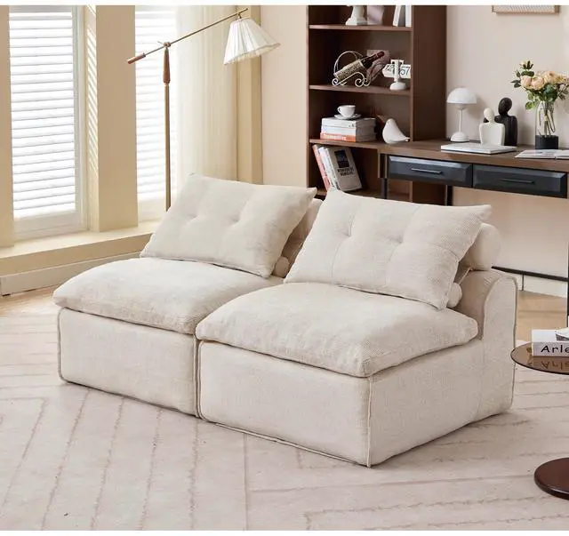 Main image of [NEW ARRIVED] [VIDEO PROVIDED]Modular Sofa,No Armrests,At will DIY,Soft Chenille Fabric,Neck Pillow-Back Lounge Sofa Chair,Reading Nook, or Apartment Living, Lumbar Pillow,2 Seats,Upholstered,Beige