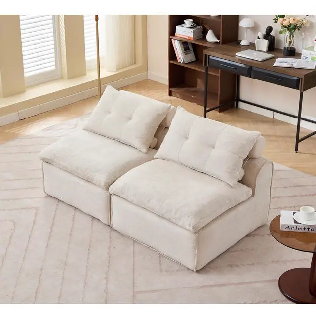 Alt view image 4 of 7 - [NEW ARRIVED] [VIDEO PROVIDED]Modular Sofa,No Armrests,At will DIY,Soft Chenille Fabric,Neck Pillow-Back Lounge Sofa Chair,Reading Nook, or Apartment Living, Lumbar Pillow,2 Seats,Upholstered,Beige
