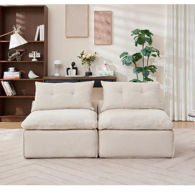 Alt view image 6 of 7 - [NEW ARRIVED] [VIDEO PROVIDED]Modular Sofa,No Armrests,At will DIY,Soft Chenille Fabric,Neck Pillow-Back Lounge Sofa Chair,Reading Nook, or Apartment Living, Lumbar Pillow,2 Seats,Upholstered,Beige