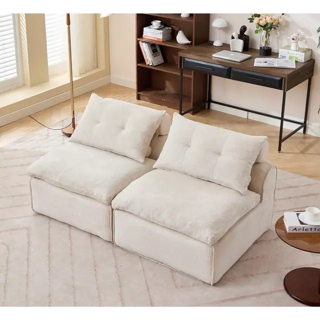Alt view image 7 of 7 - [NEW ARRIVED] [VIDEO PROVIDED]Modular Sofa,No Armrests,At will DIY,Soft Chenille Fabric,Neck Pillow-Back Lounge Sofa Chair,Reading Nook, or Apartment Living, Lumbar Pillow,2 Seats,Upholstered,Beige