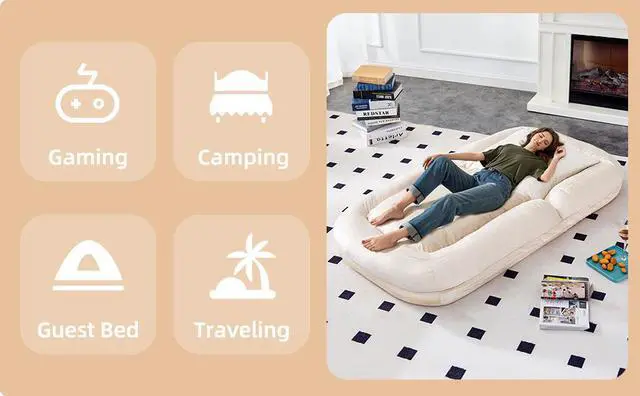 Alt view image 2 of 7 - Folding Sofa Chair with 5 Adjustable Positions Plush Floor Lounge Chair for Gaming, Meditation, and Relaxation