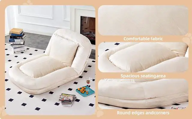 Alt view image 4 of 7 - Folding Sofa Chair with 5 Adjustable Positions Plush Floor Lounge Chair for Gaming, Meditation, and Relaxation