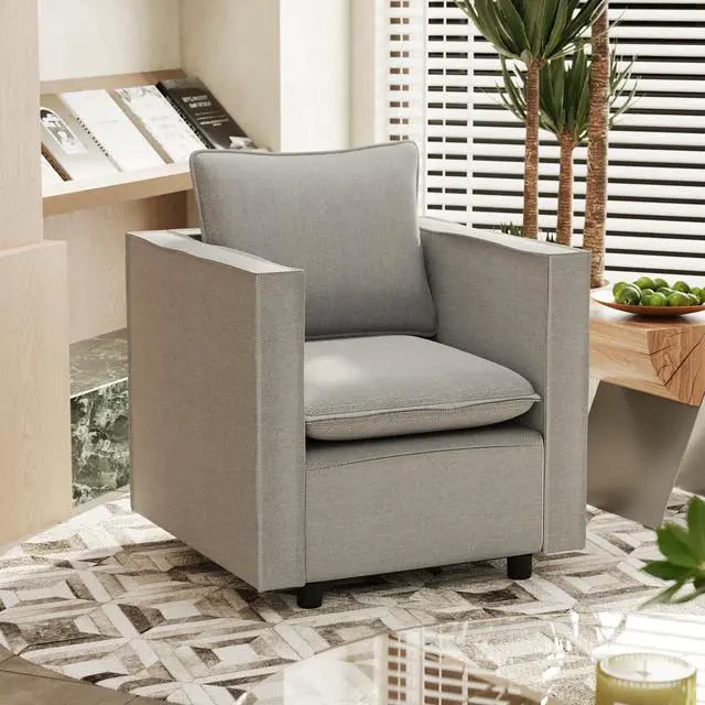 Main image of Decorative chair, comfortable gray single sofa chair, soft breathable seat cushion, soft cushion armchair, modern comfortable sofa chair in bedroom/corner/reading room