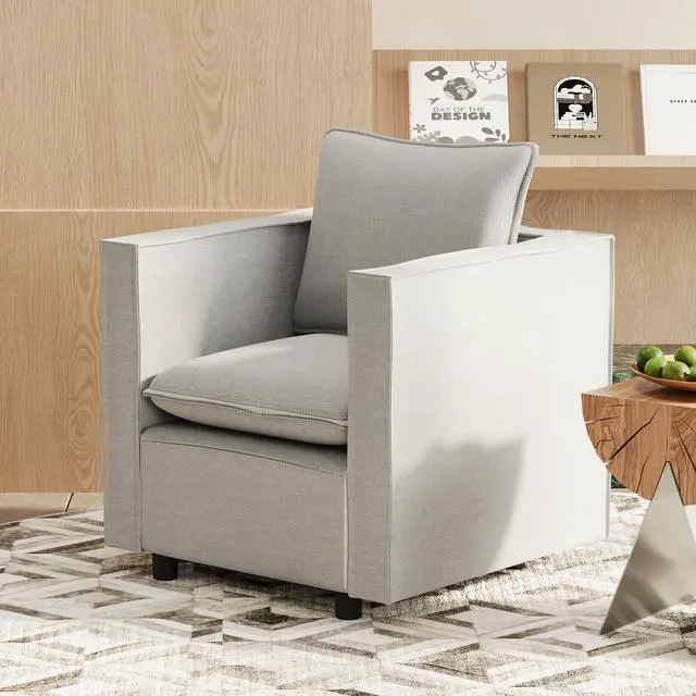 Alt view image 4 of 4 - Decorative chair, comfortable gray single sofa chair, soft breathable seat cushion, soft cushion armchair, modern comfortable sofa chair in bedroom/corner/reading room