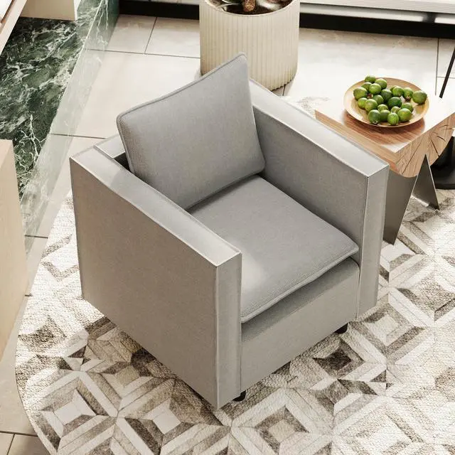 Alt view image 2 of 4 - Decorative chair, comfortable gray single sofa chair, soft breathable seat cushion, soft cushion armchair, modern comfortable sofa chair in bedroom/corner/reading room