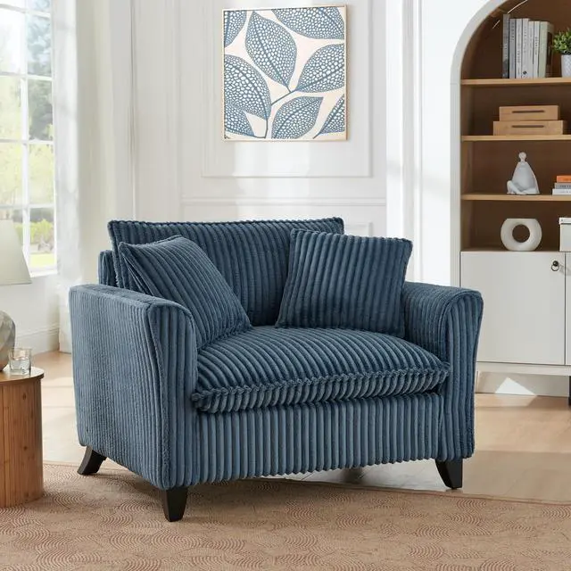 Main image of Lazy sofa chair, comfortable single-person sofa chair, with a backrest and soft seat cushion, having armrests on both sides, suitable for living room and bedroom - Blue