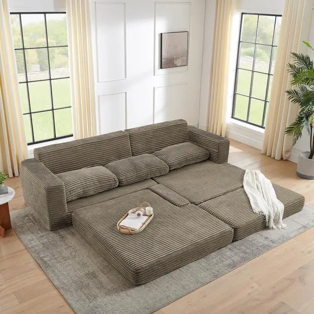 Alt view image 5 of 7 - Right sofa seat,L shape Modular Sectional Sofa, Compressed Sectional Sofa Modern Minimalist Style Corduroy Couch,Unfold into a bed, Bedroom, Comfy Compressed Sofa Couch Space-Efficient Design-Brown