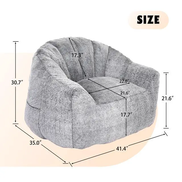 Alt view image 5 of 7 - Bean Bag Chair, Bean Bag Sofa Chair with Armrests Stuffed High-Density Foam, Lazy Sofa Comfy Chairs BeanBag Chair for Adults in Living Room,Bedroom Reading