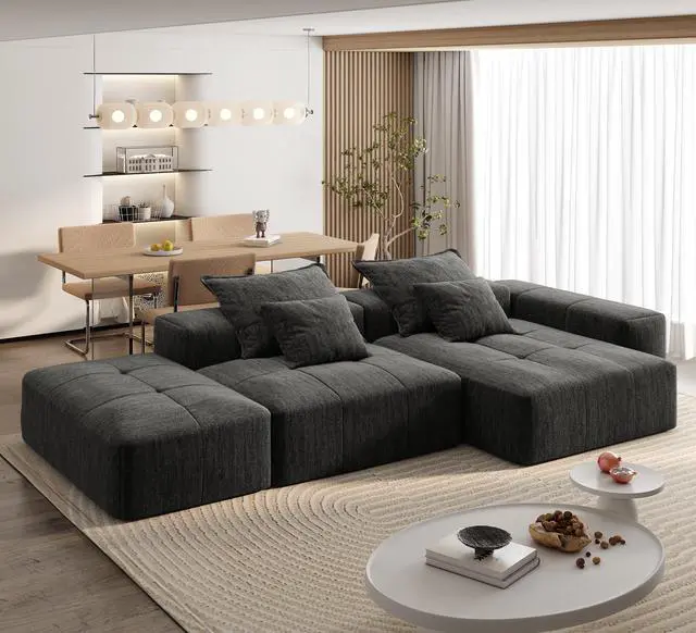 Main image of Modern Oversized Modular Sectional Sofa with Ottoman,seat,chaise lounge and armrest,Sparkling Chenille Fabric Soft Cushion Sofa with 4 Pillows,4 PCS DIY Combination Tufted Sofa,No Assembly Required