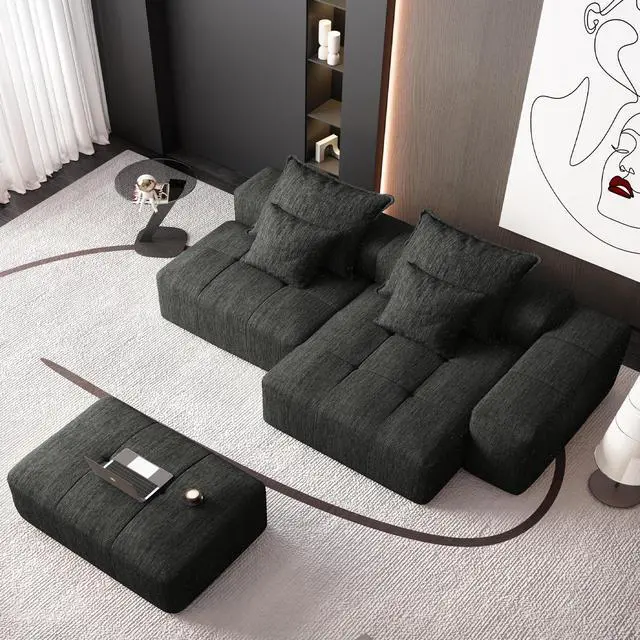 Alt view image 3 of 7 - Modern Oversized Modular Sectional Sofa with Ottoman,seat,chaise lounge and armrest,Sparkling Chenille Fabric Soft Cushion Sofa with 4 Pillows,4 PCS DIY Combination Tufted Sofa,No Assembly Required