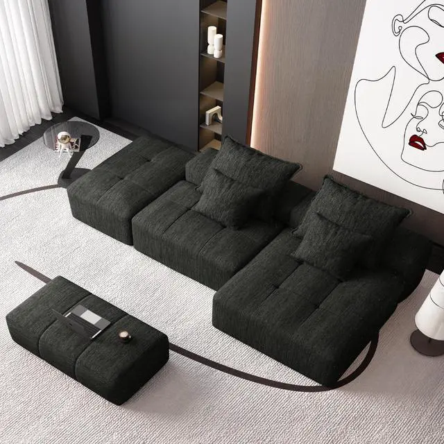 Alt view image 5 of 7 - Modern Oversized Modular Sectional Sofa with Ottoman,seat,chaise lounge and armrest,Sparkling Chenille Fabric Soft Cushion Sofa with 4 Pillows,4 PCS DIY Combination Tufted Sofa,No Assembly Required