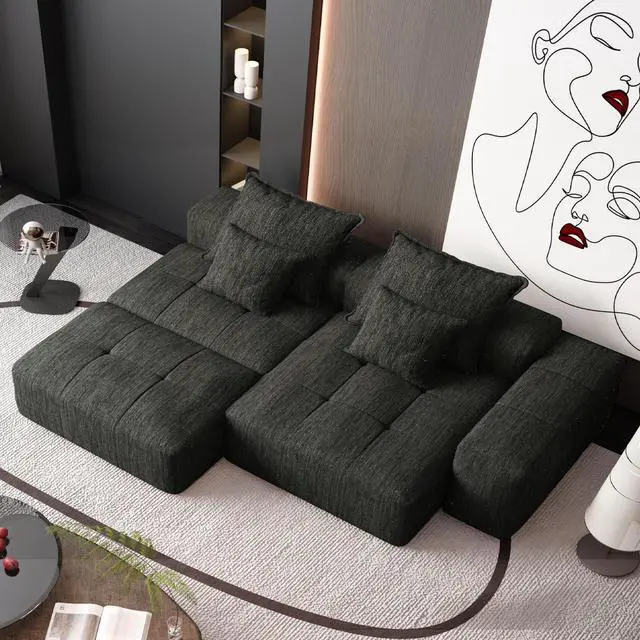 Alt view image 4 of 7 - Modern Oversized Modular Sectional Sofa with Ottoman,seat,chaise lounge and armrest,Sparkling Chenille Fabric Soft Cushion Sofa with 4 Pillows,4 PCS DIY Combination Tufted Sofa,No Assembly Required