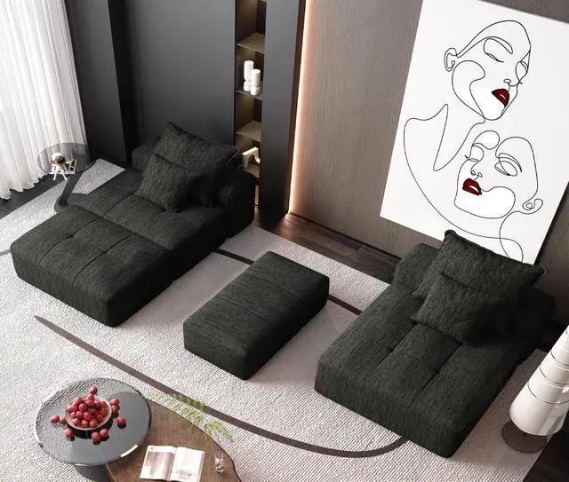 Alt view image 6 of 7 - Modern Oversized Modular Sectional Sofa with Ottoman,seat,chaise lounge and armrest,Sparkling Chenille Fabric Soft Cushion Sofa with 4 Pillows,4 PCS DIY Combination Tufted Sofa,No Assembly Required