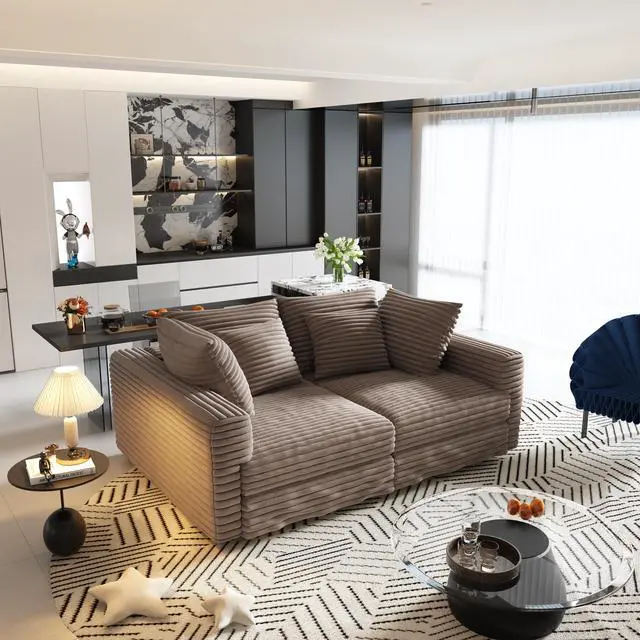 Alt view image 2 of 7 - 102.4 " Plush Corduroy 4-Seat Sofa,Modern Comfy Upholstered Sofa Cloud Couch,Deep Seat Couches with Soft Pillows,Convertible Deep Seat Sofa Lounge Chair for Living Room Bedroom,Apartment,Office,Camel