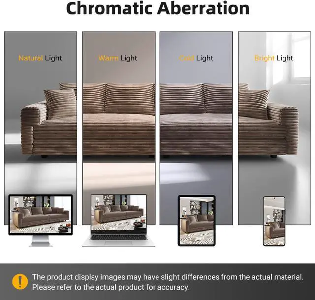 Alt view image 6 of 7 - 102.4 " Plush Corduroy 4-Seat Sofa,Modern Comfy Upholstered Sofa Cloud Couch,Deep Seat Couches with Soft Pillows,Convertible Deep Seat Sofa Lounge Chair for Living Room Bedroom,Apartment,Office,Camel