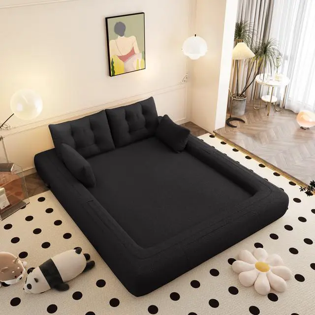 Main image of Human Dog Bed, Lazy Sofa Couch, 78.7" Multi-Functional Foldable Sofa Bed, 3-in-1 Teddy Fabric Foam-Filled Sleeper Sofa Bed for Living Room,Guest Bed,Playroom,Black