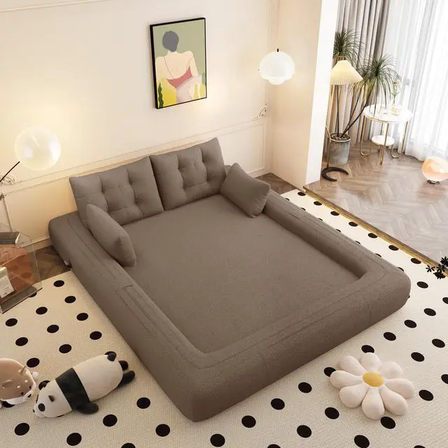 Alt view image 2 of 7 - Human Dog Bed, Lazy Sofa Couch, 78.7" Multi-Functional Foldable Sofa Bed, 3-in-1 Teddy Fabric Foam-Filled Sleeper Sofa Bed for Living Room,Guest Bed,Playroom,Brown