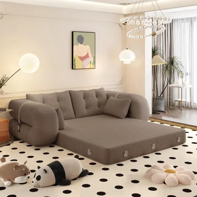 Alt view image 6 of 7 - Human Dog Bed, Lazy Sofa Couch, 78.7" Multi-Functional Foldable Sofa Bed, 3-in-1 Teddy Fabric Foam-Filled Sleeper Sofa Bed for Living Room,Guest Bed,Playroom,Brown