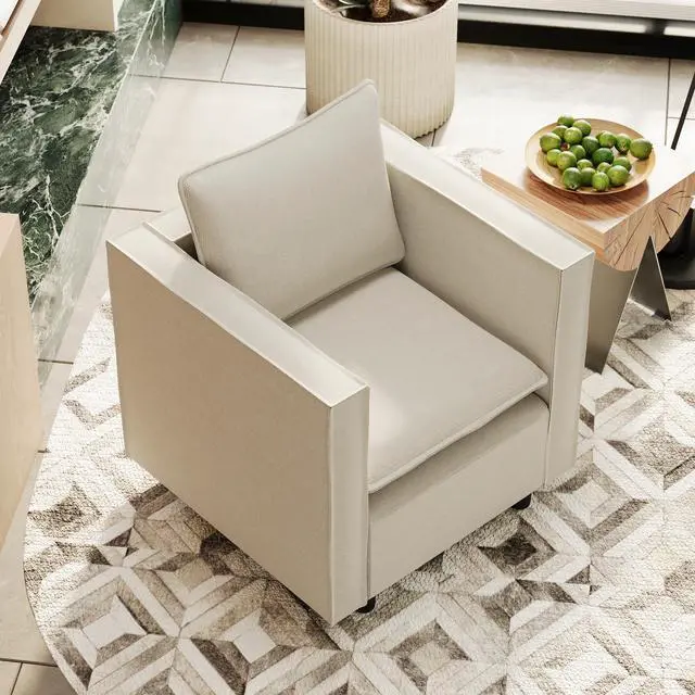 Alt view image 2 of 7 - Decorative chairs, comfortable single sofa chairs in beige, soft and breathable seat cushions, soft cushioned armchairs, modern and comfortable sofa chairs in bedrooms/corners/reading rooms