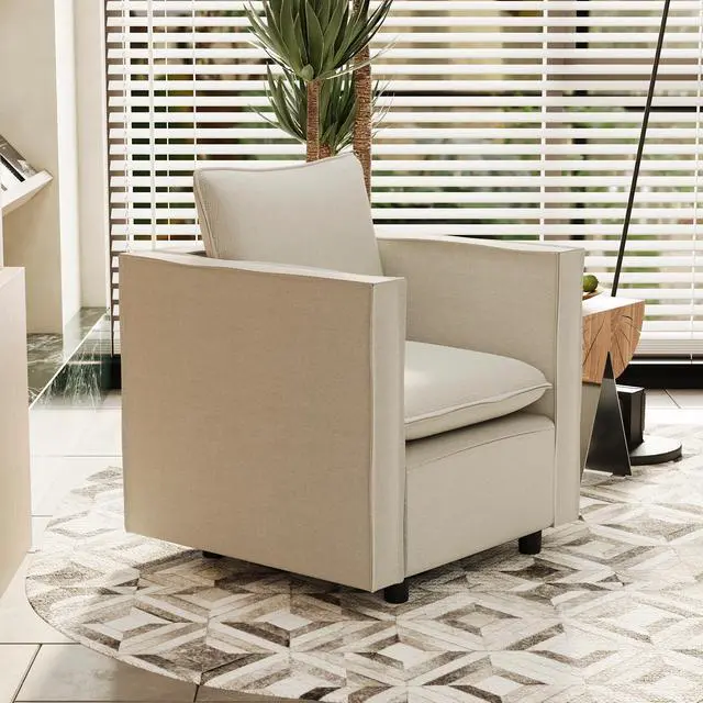 Alt view image 3 of 7 - Decorative chairs, comfortable single sofa chairs in beige, soft and breathable seat cushions, soft cushioned armchairs, modern and comfortable sofa chairs in bedrooms/corners/reading rooms