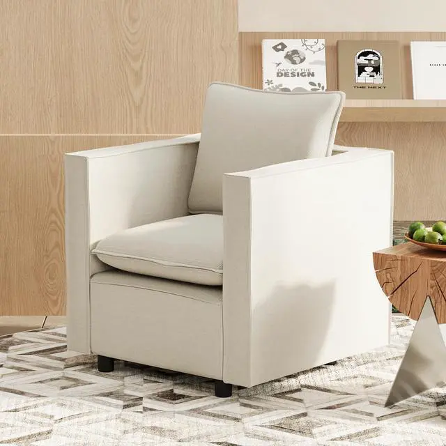 Alt view image 4 of 7 - Decorative chairs, comfortable single sofa chairs in beige, soft and breathable seat cushions, soft cushioned armchairs, modern and comfortable sofa chairs in bedrooms/corners/reading rooms