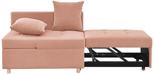 Alt view image 7 of 7 - Convertible Sleeper Sofa Chair Adjustable Backrest Recliner with Pullout Sofa Bed with Wheels, Modern Linen Fabric for Living Room for Tight Spaces, Pink