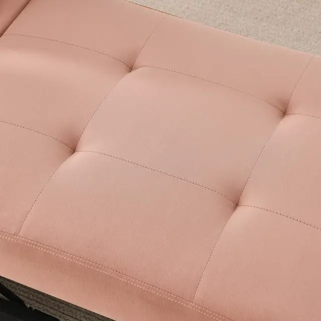 Alt view image 5 of 7 - Convertible Sleeper Sofa Chair Adjustable Backrest Recliner with Pullout Sofa Bed with Wheels, Modern Linen Fabric for Living Room for Tight Spaces, Pink