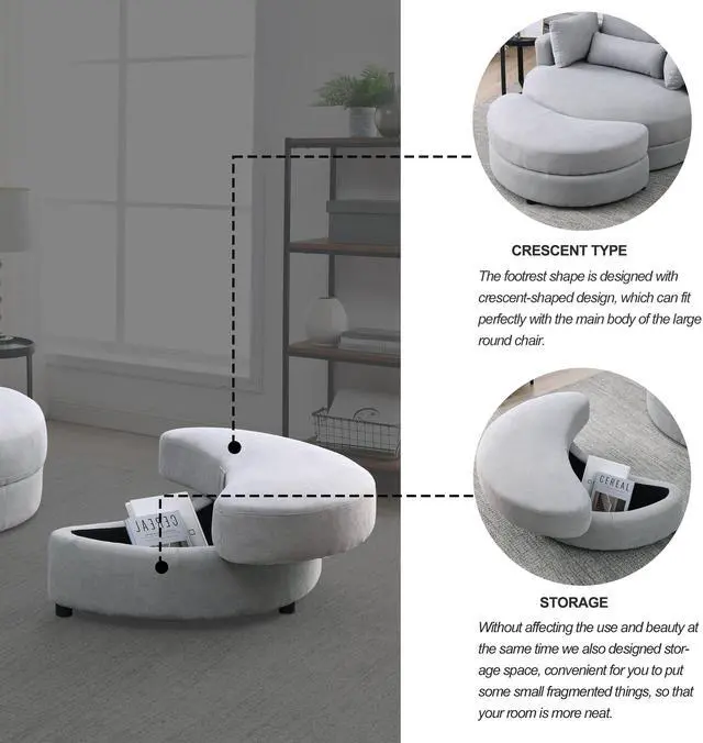 Alt view image 6 of 7 - [Video] Welike Swivel Accent Barrel Modern Grey Sofa Lounge Club Big Round Chair with Storage Ottoman Linen Fabric for Living Room Hotel with Pillows