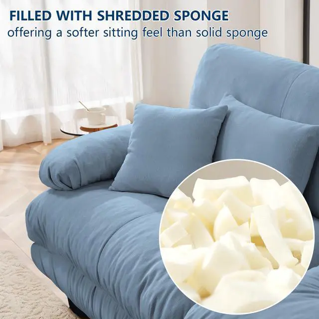 Alt view image 6 of 7 - Cloud Couch Sectional Sofa for Living Room, Chenille 2 Seater Sofa with 2 Lumbar pillows and 2 throw pillows , Upholstered Wide Arm Sofa with Convertible Ottoman,Chenille Blue