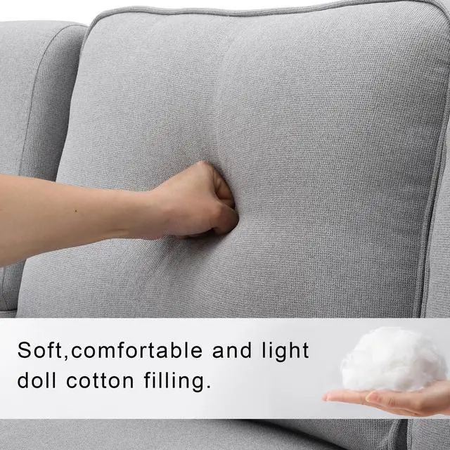 Alt view image 5 of 7 - [VIDEO provided] [New] 104" 4-Seater Modern Linen Fabric Sofa with Armrest Pockets and 4 Pillows,Minimalist Style Couch for Living Room, Apartment, Office,3 Colors