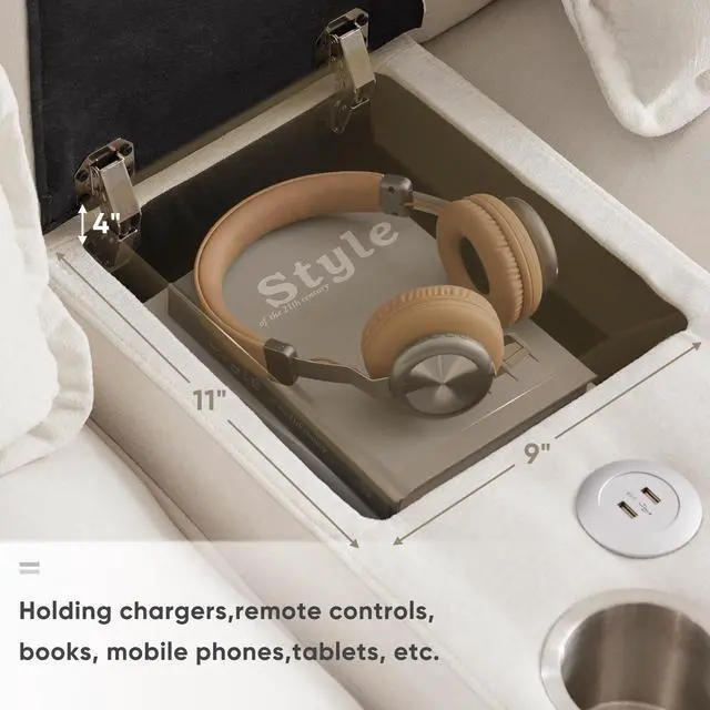 Alt view image 4 of 7 - 123*55" Modern U-shaped Sofa with Console,Cupholders and USB Ports,6-seat Upholstered Symmetrical Indoor Furniture,Sleeper Couch Set with Chaise for Living Room,Apartment,2 Colors