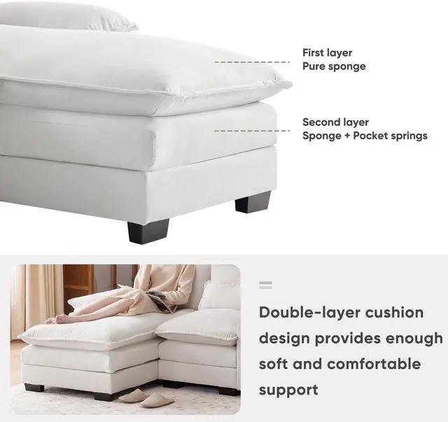 Alt view image 7 of 7 - 123*55" Modern U-shaped Sofa with Console,Cupholders and USB Ports,6-seat Upholstered Symmetrical Indoor Furniture,Sleeper Couch Set with Chaise for Living Room,Apartment,2 Colors