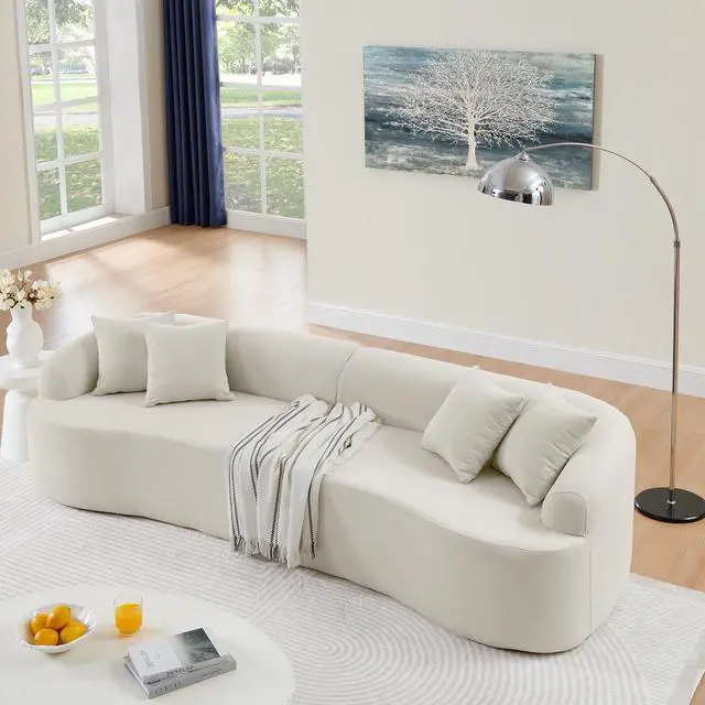 Alt view image 2 of 7 - Curved Modular Sectional Sofa in Lamb's Wool Fabric, Modern Minimalist Style, Compressed (No Assembly Required), Comfy for Living Room & Bedroom - Beige