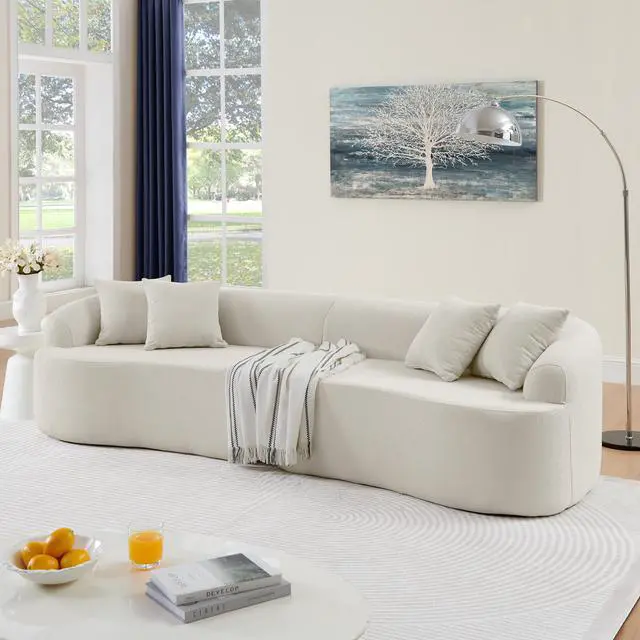 Main image of Curved Modular Sectional Sofa in Lamb's Wool Fabric, Modern Minimalist Style, Compressed (No Assembly Required), Comfy for Living Room & Bedroom - Beige