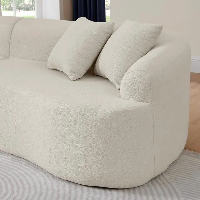 Alt view image 4 of 7 - Curved Modular Sectional Sofa in Lamb's Wool Fabric, Modern Minimalist Style, Compressed (No Assembly Required), Comfy for Living Room & Bedroom - Beige