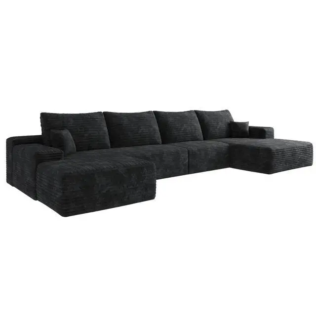 Alt view image 6 of 7 - 135" Cloud Sectional Sofa with 1 Ottoman,Modern Minimalist Upholstered Couches, Comfort U Shaped Sofa for Living Room,Deep Seat Corner Couch,No Assembly Required,Balck (Plush Corduroy Fabric)