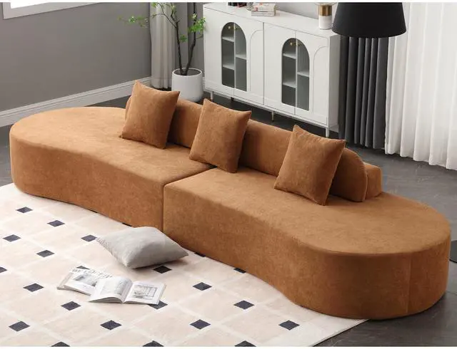 Alt view image 3 of 7 - [NEW ARRIVED] [VIDEO PROVIDED] Modern curved combination sofa, terrycloth fabric sofa, minimalist sofa in living room, apartment, no assembly required, three pillows,Browm