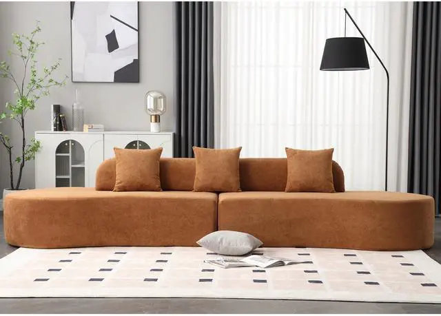 Alt view image 4 of 7 - [NEW ARRIVED] [VIDEO PROVIDED] Modern curved combination sofa, terrycloth fabric sofa, minimalist sofa in living room, apartment, no assembly required, three pillows,Browm