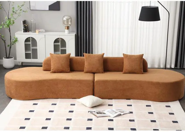 Alt view image 2 of 7 - [NEW ARRIVED] [VIDEO PROVIDED] Modern curved combination sofa, terrycloth fabric sofa, minimalist sofa in living room, apartment, no assembly required, three pillows,Browm