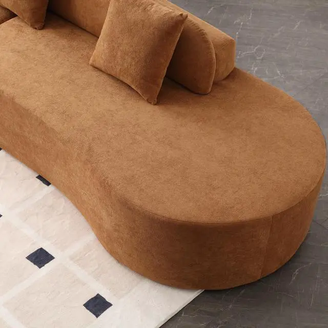 Alt view image 7 of 7 - [NEW ARRIVED] [VIDEO PROVIDED] Modern curved combination sofa, terrycloth fabric sofa, minimalist sofa in living room, apartment, no assembly required, three pillows,Browm