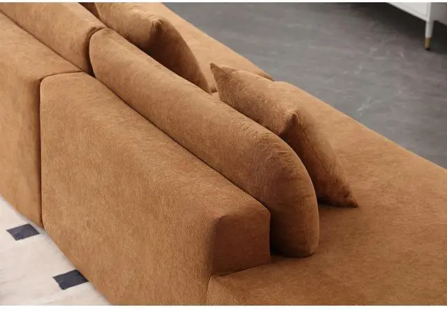 Alt view image 6 of 7 - [NEW ARRIVED] [VIDEO PROVIDED] Modern curved combination sofa, terrycloth fabric sofa, minimalist sofa in living room, apartment, no assembly required, three pillows,Browm