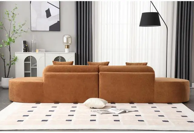 Alt view image 5 of 7 - [NEW ARRIVED] [VIDEO PROVIDED] Modern curved combination sofa, terrycloth fabric sofa, minimalist sofa in living room, apartment, no assembly required, three pillows,Browm